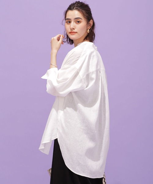 NANO universe(ナノユニバース)の「ヨーロピアンフラックス(R) リネンオーバーシャツ 長袖(シャツ/ブラウス・レディース・ホワイト/その他1/ライトイエロー/ライラック・38/36)」の6枚目の写真