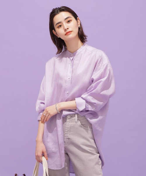 NANO universe(ナノユニバース)の「ヨーロピアンフラックス(R) リネンオーバーシャツ 長袖(シャツ/ブラウス・レディース・ホワイト/その他1/ライトイエロー/ライラック・38/36)」の8枚目の写真