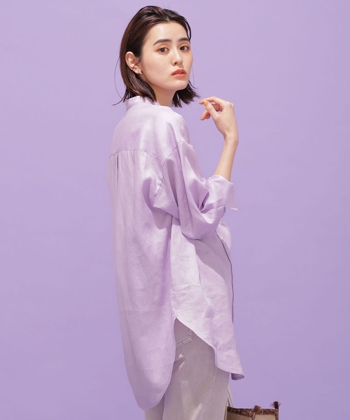 NANO universe(ナノユニバース)の「ヨーロピアンフラックス(R) リネンオーバーシャツ 長袖(シャツ/ブラウス・レディース・ホワイト/その他1/ライトイエロー/ライラック・38/36)」の9枚目の写真