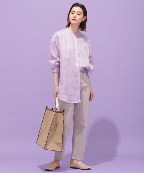 NANO universe(ナノユニバース)の「ヨーロピアンフラックス(R) リネンオーバーシャツ 長袖(シャツ/ブラウス・レディース・ホワイト/その他1/ライトイエロー/ライラック・38/36)」の10枚目の写真