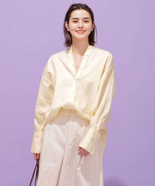 NANO universe(ナノユニバース)の「ヨーロピアンフラックス(R) リネンオーバーシャツ 長袖(シャツ/ブラウス・レディース・ホワイト/その他1/ライトイエロー/ライラック・38/36)」の11枚目の写真