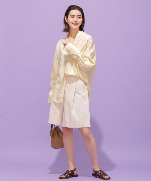 NANO universe(ナノユニバース)の「ヨーロピアンフラックス(R) リネンオーバーシャツ 長袖(シャツ/ブラウス・レディース・ホワイト/その他1/ライトイエロー/ライラック・38/36)」の12枚目の写真