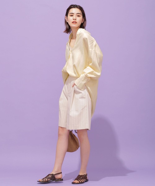 NANO universe(ナノユニバース)の「ヨーロピアンフラックス(R) リネンオーバーシャツ 長袖(シャツ/ブラウス・レディース・ホワイト/その他1/ライトイエロー/ライラック・38/36)」の13枚目の写真