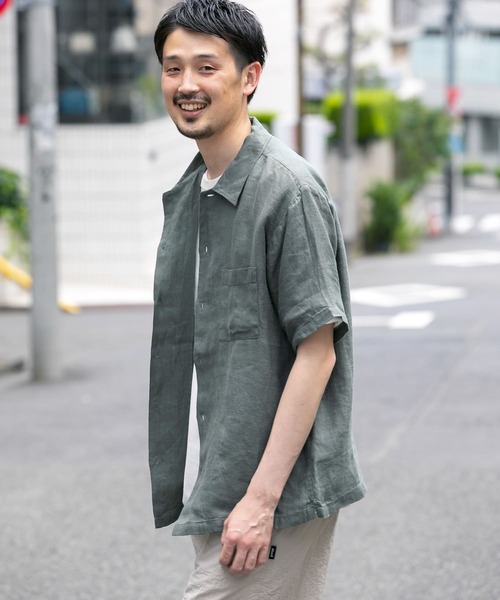 URBAN RESEARCH DOORS（アーバンリサーチドアーズ）の「リネンショートスリーブボックスシャツ（シャツ/ブラウス・メンズ・ライトベージュ/オリーブ/チェック/ブラック・40/38）」の4枚目の写真