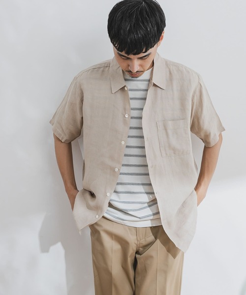 URBAN RESEARCH DOORS（アーバンリサーチドアーズ）の「リネンショートスリーブボックスシャツ（シャツ/ブラウス・メンズ・ライトベージュ/オリーブ/チェック/ブラック・40/38）」の3枚目の写真