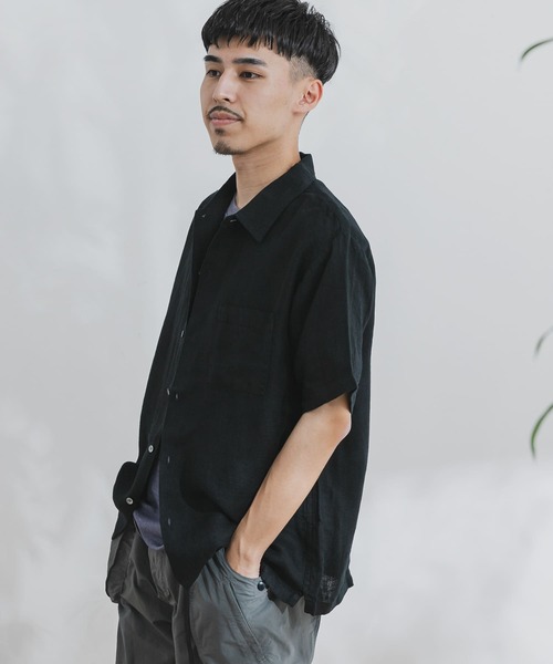 URBAN RESEARCH DOORS（アーバンリサーチドアーズ）の「リネンショートスリーブボックスシャツ（シャツ/ブラウス・メンズ・ライトベージュ/オリーブ/チェック/ブラック・40/38）」の2枚目の写真