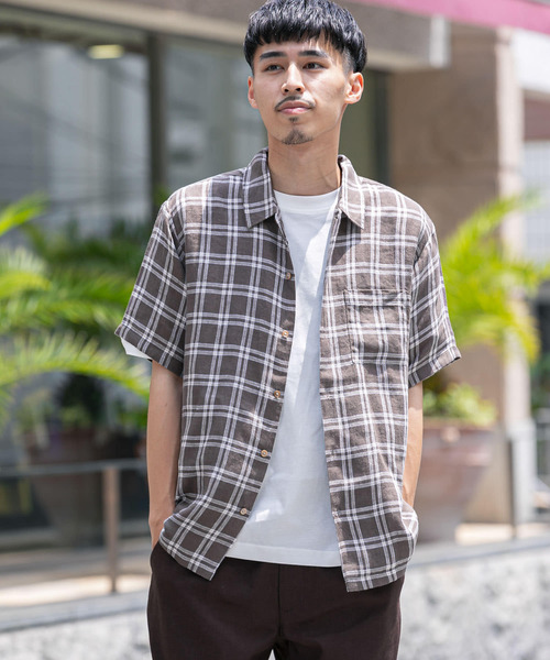 URBAN RESEARCH DOORS（アーバンリサーチドアーズ）の「リネンショートスリーブボックスシャツ（シャツ/ブラウス・メンズ・ライトベージュ/オリーブ/チェック/ブラック・40/38）」の5枚目の写真
