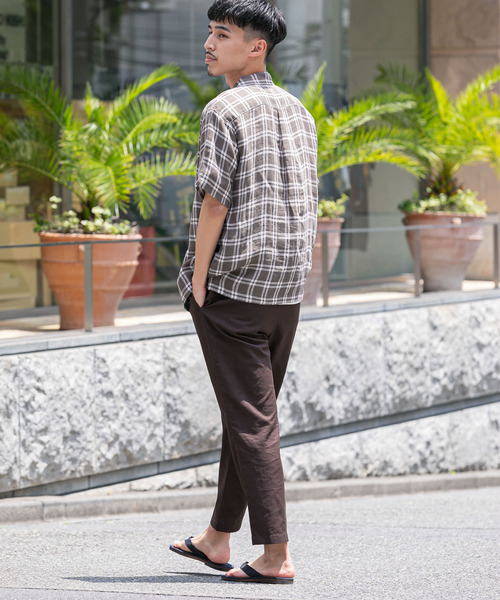 URBAN RESEARCH DOORS（アーバンリサーチドアーズ）の「リネンショートスリーブボックスシャツ（シャツ/ブラウス・メンズ・ライトベージュ/オリーブ/チェック/ブラック・40/38）」の7枚目の写真