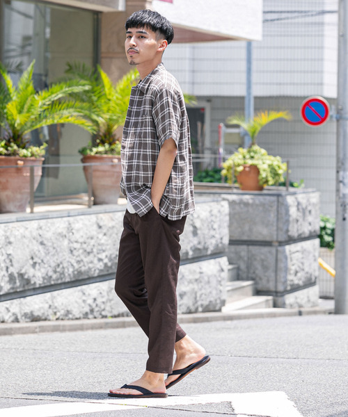 URBAN RESEARCH DOORS（アーバンリサーチドアーズ）の「リネンショートスリーブボックスシャツ（シャツ/ブラウス・メンズ・ライトベージュ/オリーブ/チェック/ブラック・40/38）」の8枚目の写真