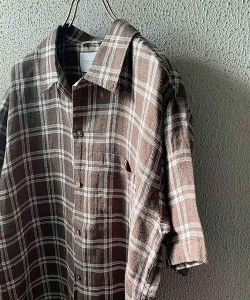 URBAN RESEARCH DOORS（アーバンリサーチドアーズ）の「リネンショートスリーブボックスシャツ（シャツ/ブラウス・メンズ・ライトベージュ/オリーブ/チェック/ブラック・40/38）」の9枚目の写真