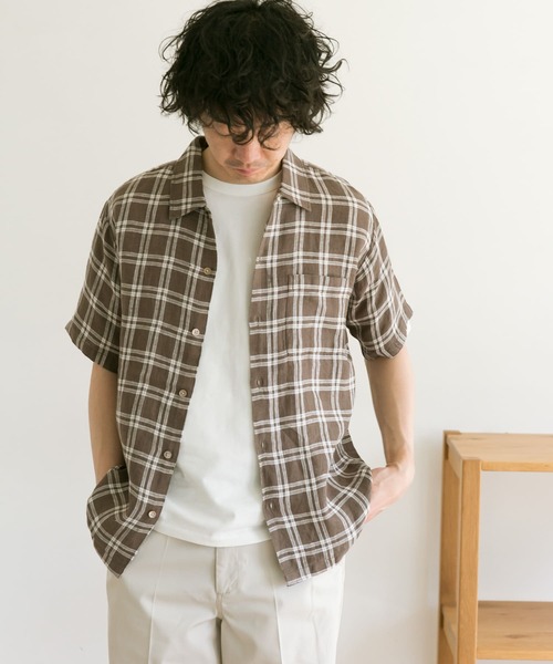 URBAN RESEARCH DOORS（アーバンリサーチドアーズ）の「リネンショートスリーブボックスシャツ（シャツ/ブラウス・メンズ・ライトベージュ/オリーブ/チェック/ブラック・40/38）」の10枚目の写真