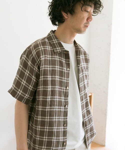 URBAN RESEARCH DOORS（アーバンリサーチドアーズ）の「リネンショートスリーブボックスシャツ（シャツ/ブラウス・メンズ・ライトベージュ/オリーブ/チェック/ブラック・40/38）」の11枚目の写真