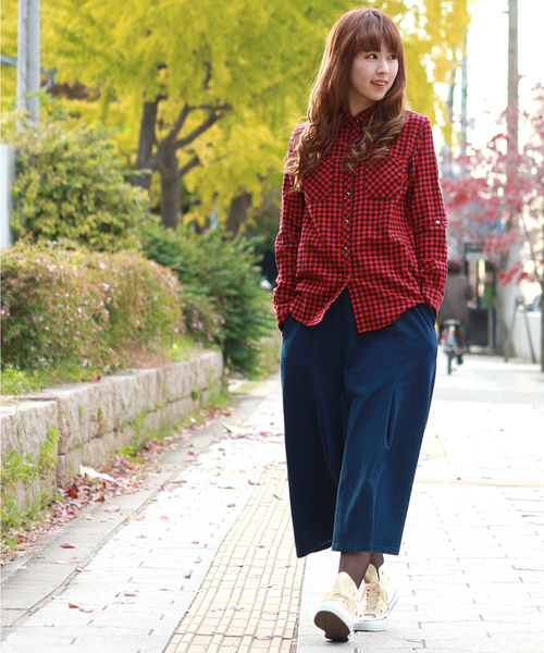 GIORDANO（ジョルダーノ）の「[GIORDANO]ギンガムチェックフランネルシャツ（シャツ/ブラウス・レディース・ホワイト/グリーン/ブルー/レッド/ブルー系その他/ブラック系その他・LARGE/MEDIUM）」の17枚目の写真