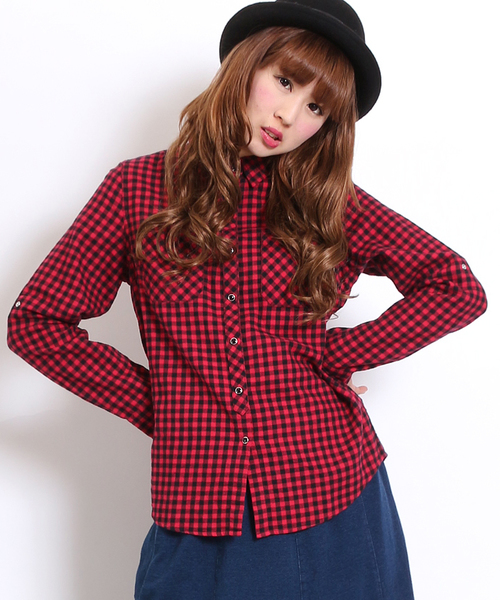 GIORDANO（ジョルダーノ）の「[GIORDANO]ギンガムチェックフランネルシャツ（シャツ/ブラウス・レディース・ホワイト/グリーン/ブルー/レッド/ブルー系その他/ブラック系その他・LARGE/MEDIUM）」の19枚目の写真