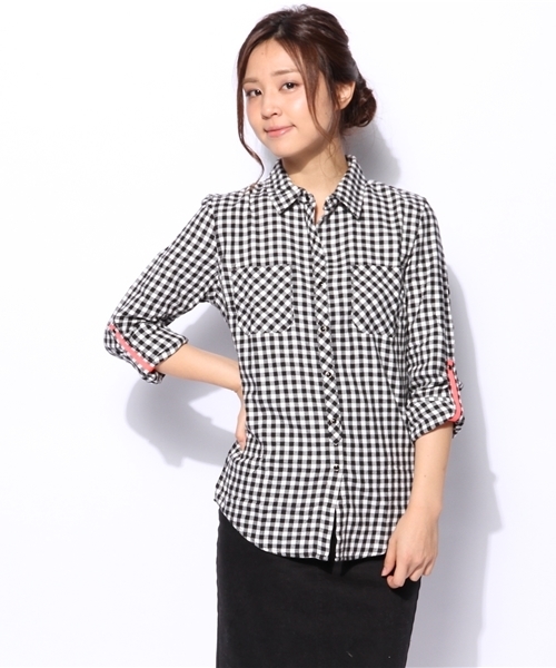 GIORDANO（ジョルダーノ）の「[GIORDANO]ギンガムチェックフランネルシャツ（シャツ/ブラウス・レディース・ホワイト/グリーン/ブルー/レッド/ブルー系その他/ブラック系その他・LARGE/MEDIUM）」の2枚目の写真