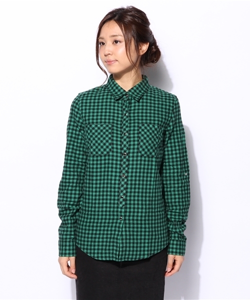 GIORDANO（ジョルダーノ）の「[GIORDANO]ギンガムチェックフランネルシャツ（シャツ/ブラウス・レディース・ホワイト/グリーン/ブルー/レッド/ブルー系その他/ブラック系その他・LARGE/MEDIUM）」の10枚目の写真