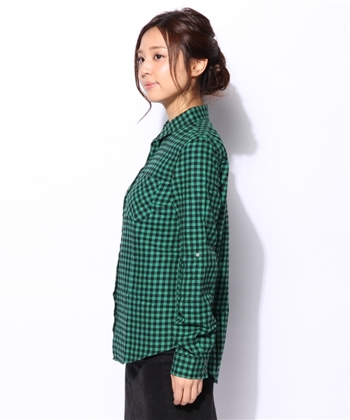 GIORDANO（ジョルダーノ）の「[GIORDANO]ギンガムチェックフランネルシャツ（シャツ/ブラウス・レディース・ホワイト/グリーン/ブルー/レッド/ブルー系その他/ブラック系その他・LARGE/MEDIUM）」の11枚目の写真