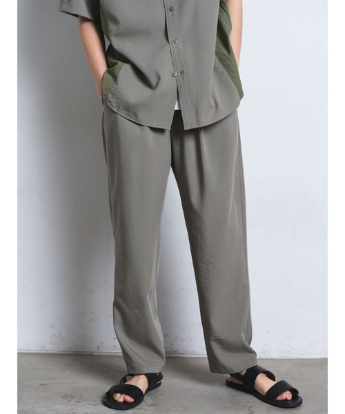 リネン混異素材ワイドパンツ