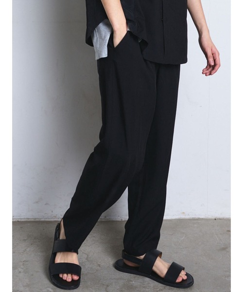 リネン混異素材ワイドパンツ