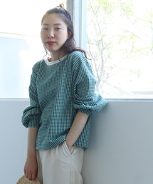 PAR ICI（パーリッシィ）の「ギンガムジャガード ボリューム袖カットソー（Tシャツ/カットソー）」