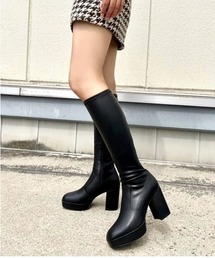 R&E | 【21AW新作】【R&E】スクエアトゥ太ヒールロングブーツ(ブーツ)