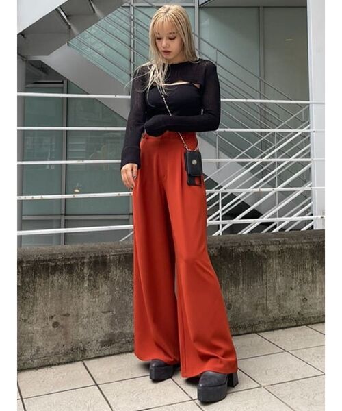 EVRIS（エヴリス）の「ジョーゼットワイドパンツ（その他パンツ・レディース・ブラック/オレンジ/アイボリー・SMALL/MEDIUM）」の7枚目の写真