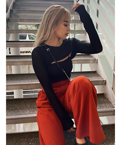 EVRIS（エヴリス）の「ジョーゼットワイドパンツ（その他パンツ・レディース・ブラック/オレンジ/アイボリー・SMALL/MEDIUM）」の8枚目の写真