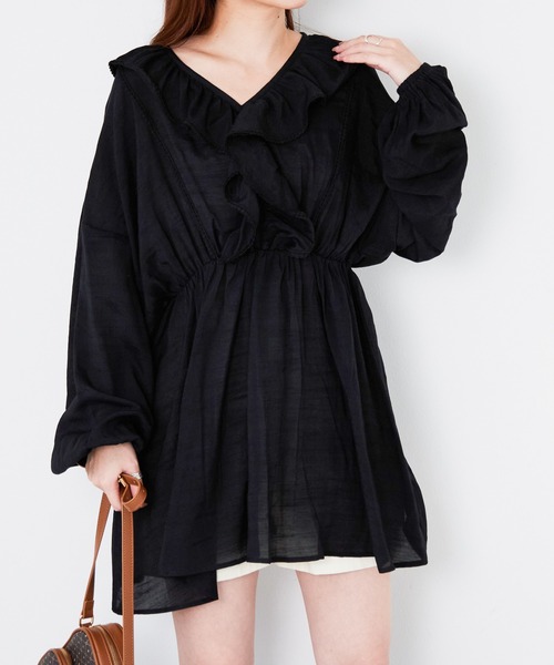 Heather(ヘザー)の「Vネックフロントフリルブラウス 217852(シャツ/ブラウス・レディース・ホワイト/イエロー系/ブラック・FREE)」の3枚目の写真