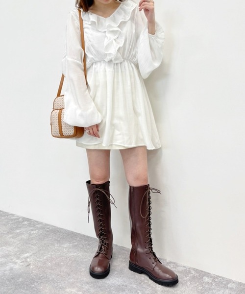 Heather(ヘザー)の「Vネックフロントフリルブラウス 217852(シャツ/ブラウス・レディース・ホワイト/イエロー系/ブラック・FREE)」の6枚目の写真