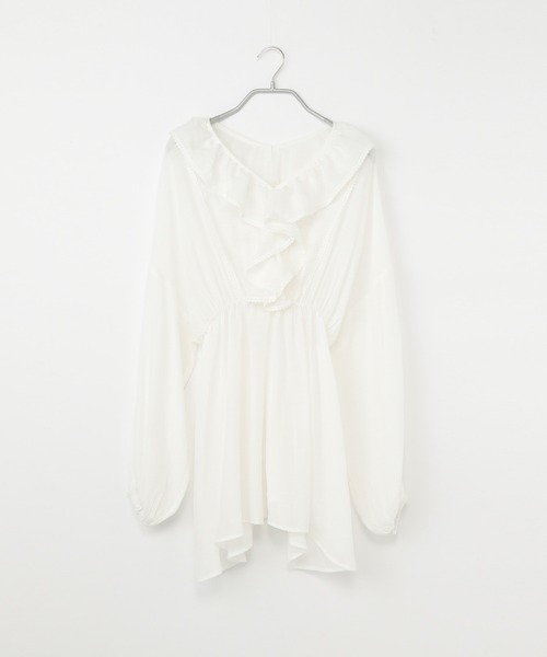 Heather(ヘザー)の「Vネックフロントフリルブラウス 217852(シャツ/ブラウス・レディース・ホワイト/イエロー系/ブラック・FREE)」の4枚目の写真