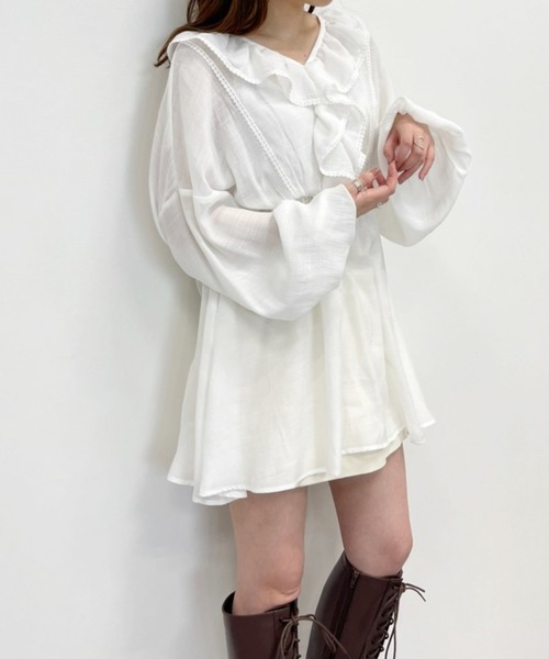 Heather(ヘザー)の「Vネックフロントフリルブラウス 217852(シャツ/ブラウス・レディース・ホワイト/イエロー系/ブラック・FREE)」の14枚目の写真