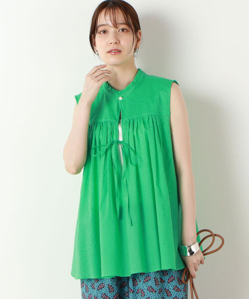 Rie Miller（リエミラー）の「ミラクルウェーブスタンドフリル2WAYブラウス（シャツ/ブラウス・レディース・レッド/オフホワイト/グリーン・38）」の3枚目の写真