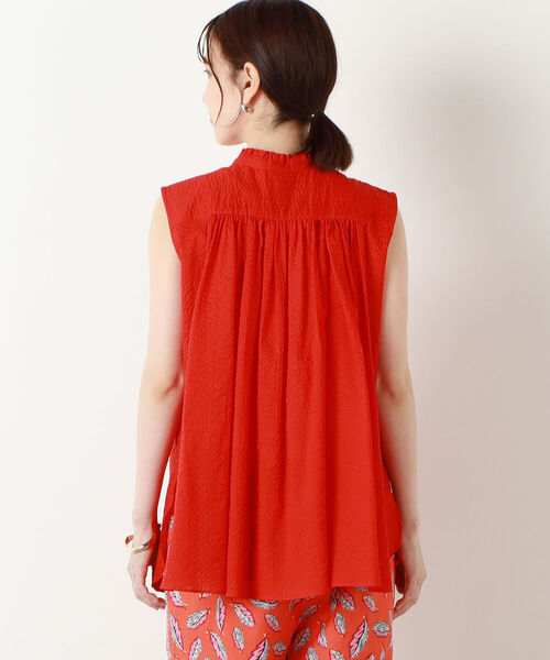 Rie Miller（リエミラー）の「ミラクルウェーブスタンドフリル2WAYブラウス（シャツ/ブラウス・レディース・レッド/オフホワイト/グリーン・38）」の16枚目の写真