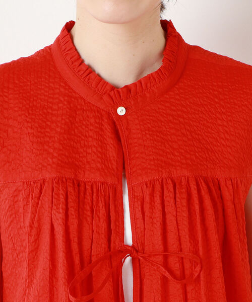 Rie Miller（リエミラー）の「ミラクルウェーブスタンドフリル2WAYブラウス（シャツ/ブラウス・レディース・レッド/オフホワイト/グリーン・38）」の5枚目の写真