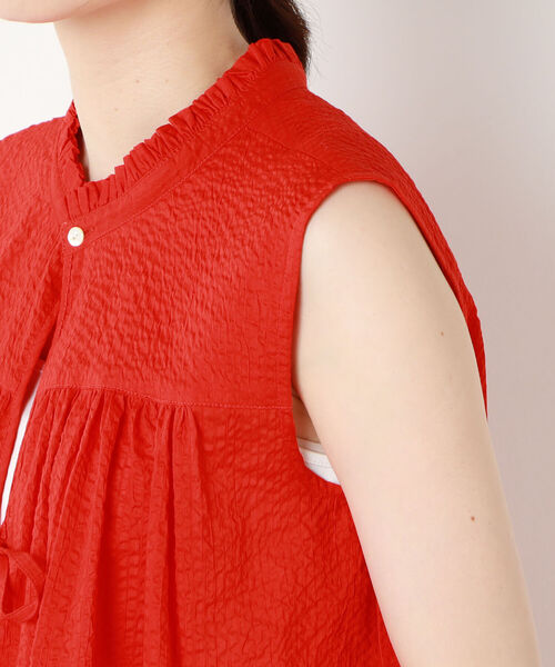 Rie Miller（リエミラー）の「ミラクルウェーブスタンドフリル2WAYブラウス（シャツ/ブラウス・レディース・レッド/オフホワイト/グリーン・38）」の20枚目の写真