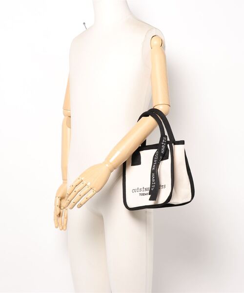 CUISINE HABITS（クイジーヌハビッツ）の「スクエア ミニトート  SQUARE MINI TOTE（トートバッグ・レディース・グレー/オフホワイト/ブラック/カーキ/ベージュ/ドット/チャコールグレー/ホワイト×ホワイト/ブラック×ブラック/キャメル・フリー）」の19枚目の写真