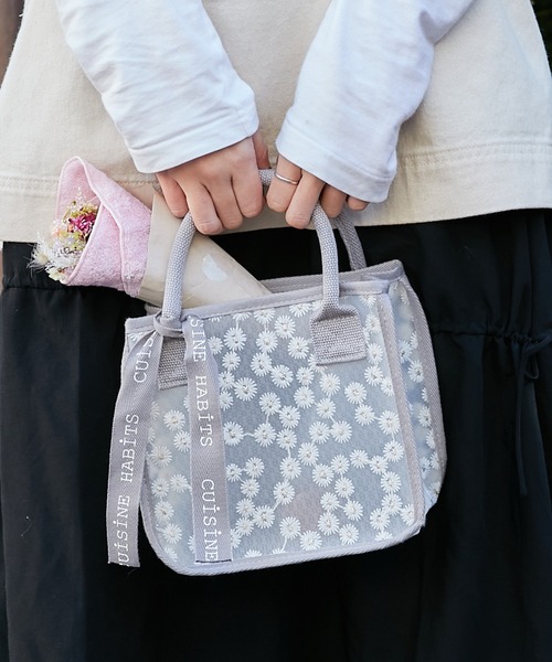 CUISINE HABITS（クイジーヌハビッツ）の「スクエア ミニトート  SQUARE MINI TOTE（トートバッグ・レディース・グレー/オフホワイト/ブラック/カーキ/ベージュ/ドット/チャコールグレー/ホワイト×ホワイト/ブラック×ブラック/キャメル・フリー）」の2枚目の写真