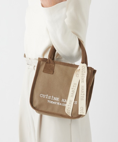 CUISINE HABITS（クイジーヌハビッツ）の「スクエア ミニトート  SQUARE MINI TOTE（トートバッグ・レディース・グレー/オフホワイト/ブラック/カーキ/ベージュ/ドット/チャコールグレー/ホワイト×ホワイト/ブラック×ブラック/キャメル・フリー）」の13枚目の写真