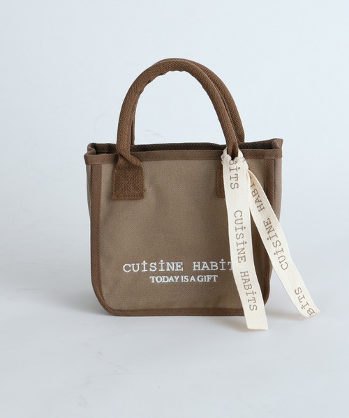 CUISINE HABITS（クイジーヌハビッツ）の「スクエア ミニトート  SQUARE MINI TOTE（トートバッグ・レディース・グレー/オフホワイト/ブラック/カーキ/ベージュ/ドット/チャコールグレー/ホワイト×ホワイト/ブラック×ブラック/キャメル・フリー）」の15枚目の写真