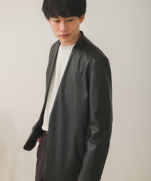 SENSE OF PLACE by URBAN RESEARCH（センスオブプレイスバイアーバンリサーチ）の「【セットアップ対応】フェイクレザーノーカラージャケット（ノーカラージャケット・メンズ・ブラック・MEDIUM/LARGE）」の2枚目の写真