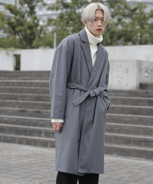 G.O.C(ジーオーシー)の「オーパーサイズ ベルテッド チェスターコート(チェスターコート・メンズ・グレー/ブラック・MEDIUM/LARGE)」の5枚目の写真