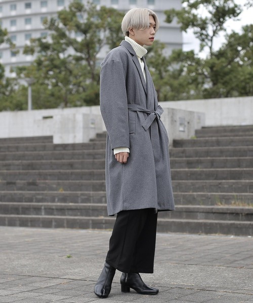 G.O.C(ジーオーシー)の「オーパーサイズ ベルテッド チェスターコート(チェスターコート・メンズ・グレー/ブラック・MEDIUM/LARGE)」の6枚目の写真