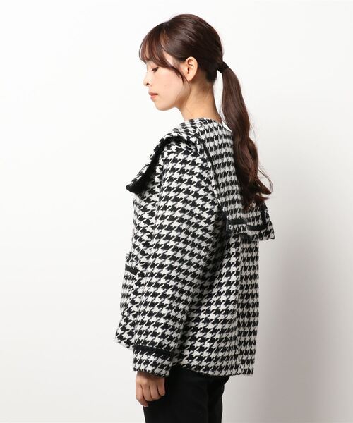 Jasmine Grandiflorum(ジャスミングランディフローラム)の「【Jasmine】フレンチガーリー☆千鳥柄ショートコート(ピーコート・レディース・ブラック/ブラウン・MEDIUM/LARGE)」の8枚目の写真