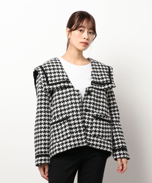 Jasmine】フレンチガーリー☆千鳥柄ショートコート（ピーコート