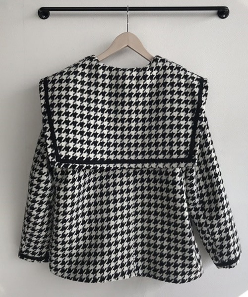 Jasmine Grandiflorum(ジャスミングランディフローラム)の「【Jasmine】フレンチガーリー☆千鳥柄ショートコート(ピーコート・レディース・ブラック/ブラウン・MEDIUM/LARGE)」の4枚目の写真