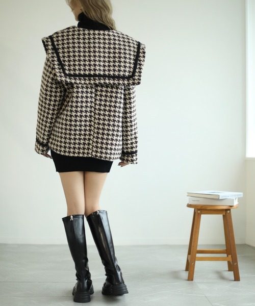 Jasmine Grandiflorum(ジャスミングランディフローラム)の「【Jasmine】フレンチガーリー☆千鳥柄ショートコート(ピーコート・レディース・ブラック/ブラウン・MEDIUM/LARGE)」の15枚目の写真