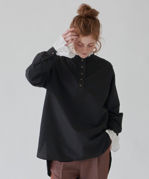 Libra Cue(リブラ キュー)の「ヘンリーネックロングシャツ(シャツ/ブラウス・レディース・ブラック/ボルドー/ホワイト・FREE)」の20枚目の写真
