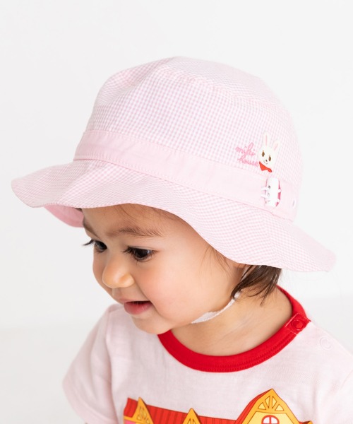 MIKI HOUSE（ミキハウス）の「日よけカバー付き帽子（ハット・キッズ・ベージュ/ブルー/ホワイト×ブルー/ホワイト×ピンク・S(48-50cm)/M(50-52cm)/L(52-54cm)/SS(46-48cm)）」の2枚目の写真