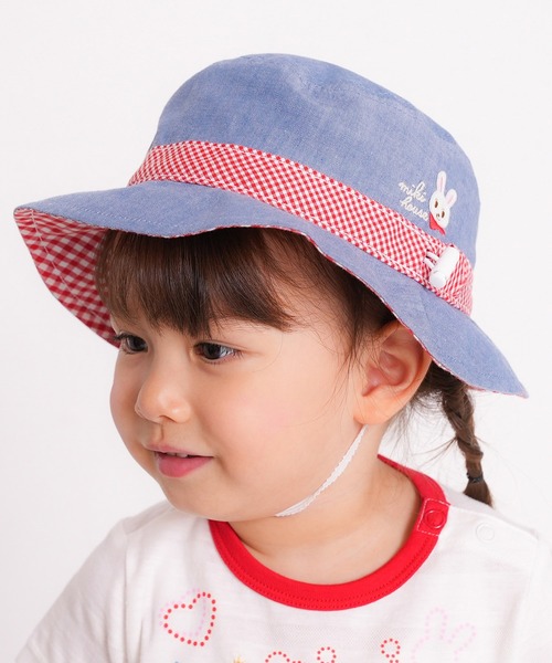 MIKI HOUSE（ミキハウス）の「日よけカバー付き帽子（ハット・キッズ・ベージュ/ブルー/ホワイト×ブルー/ホワイト×ピンク・S(48-50cm)/M(50-52cm)/L(52-54cm)/SS(46-48cm)）」の4枚目の写真