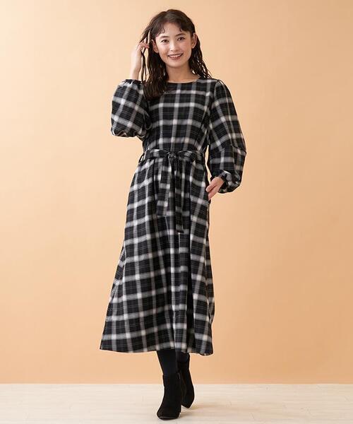 en recre(アンレクレ)の「チェックロングワンピ-ス(ワンピース・レディース・ブラック/ダークネイビー・2)」の12枚目の写真